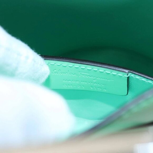Salvatore Ferragamo Gancini Shoulder Bag Leather Green Silver Auth 107228AV - Picture 12 of 15